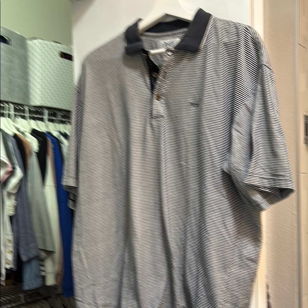 Men's Striped Polo Shirt - Black and White